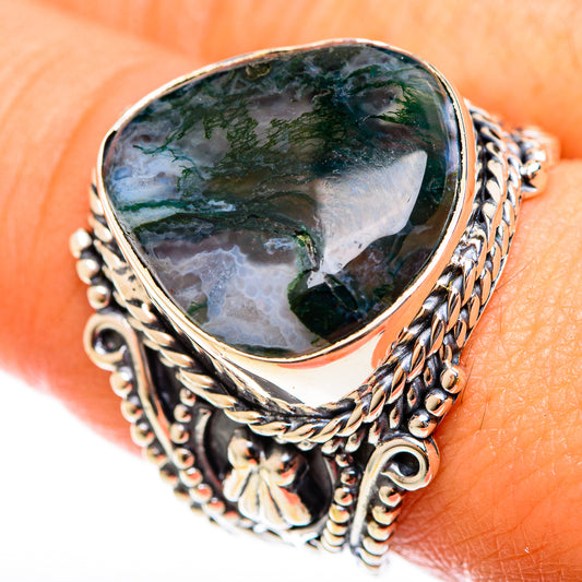 Green Moss Agate Rings handcrafted by Ana Silver Co - RING122128