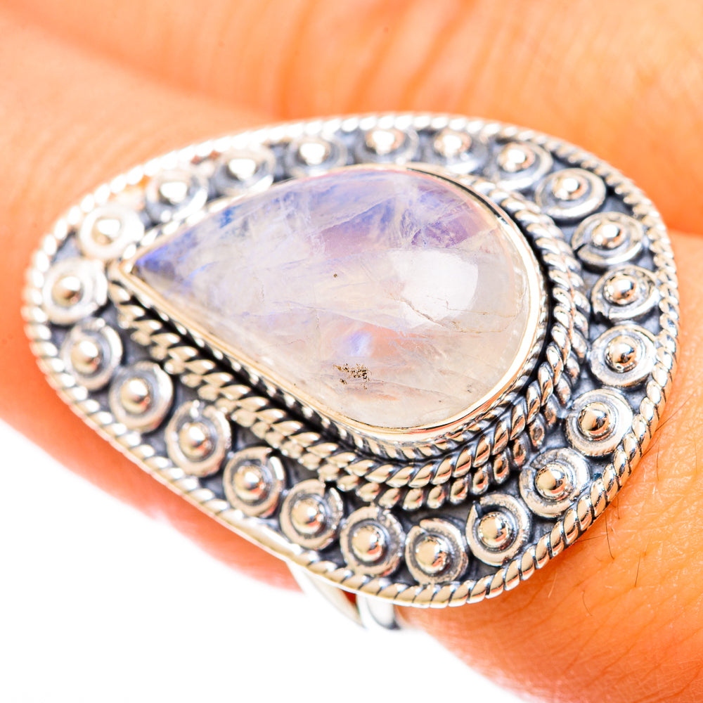 Rainbow Moonstone Rings handcrafted by Ana Silver Co - RING122149