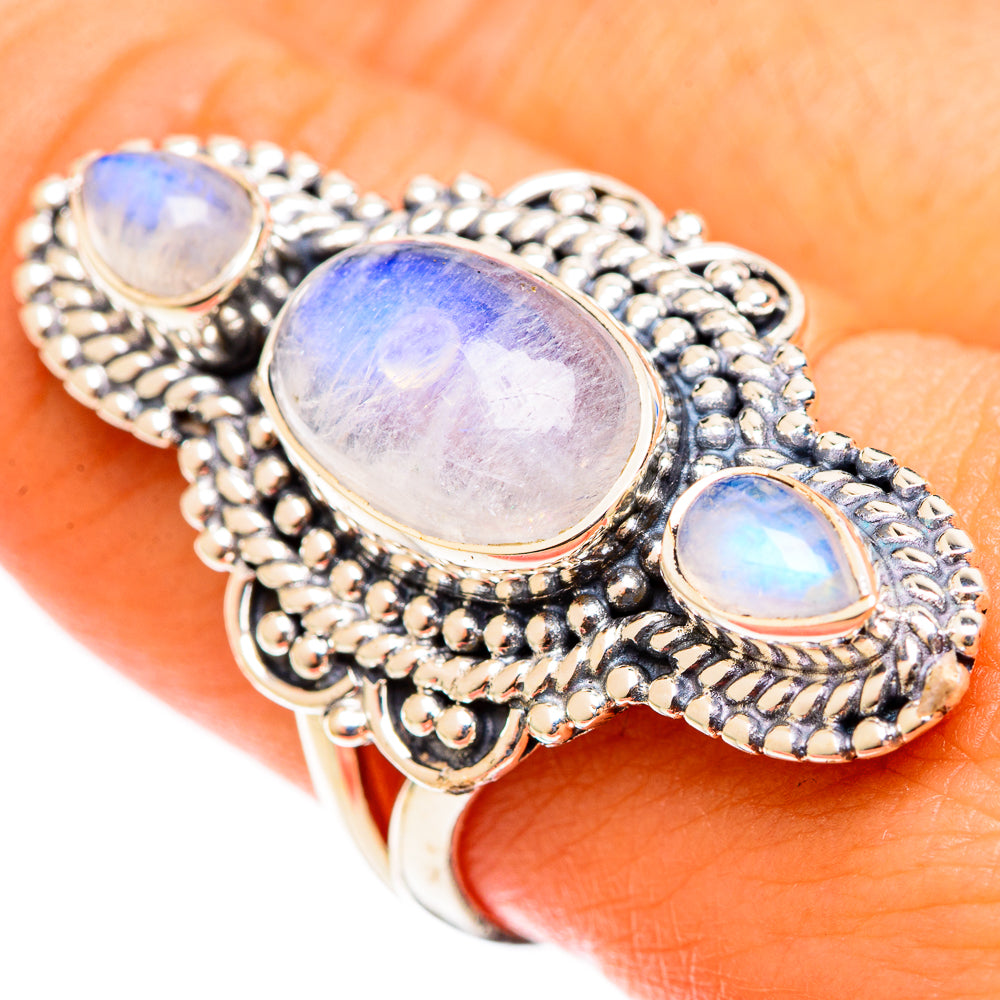 Rainbow Moonstone Rings handcrafted by Ana Silver Co - RING122150