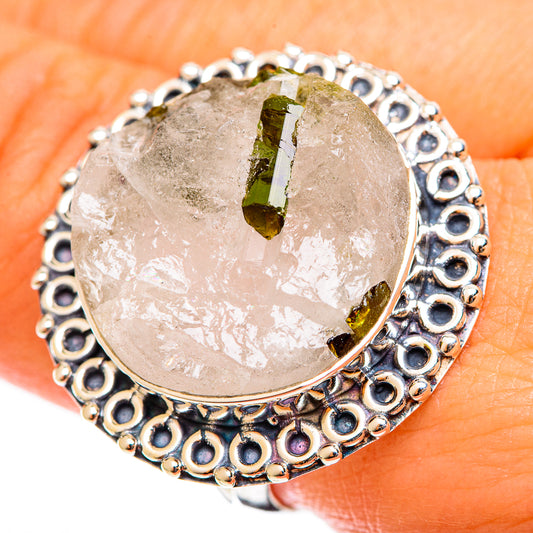 Green Tourmaline In Quartz Rings handcrafted by Ana Silver Co - RING122152