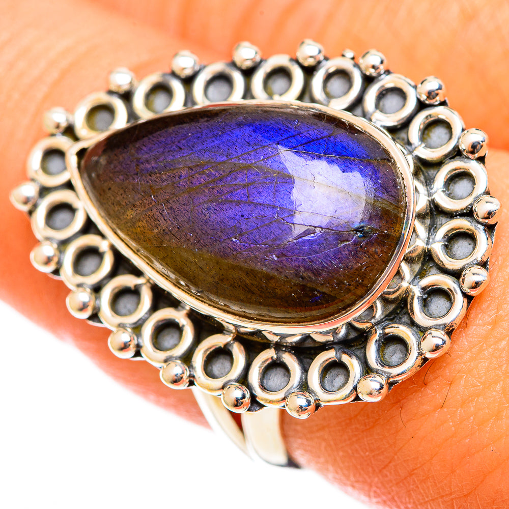 925 sterling silver labradorite ring with oval blue-purple gemstone, size 8.25