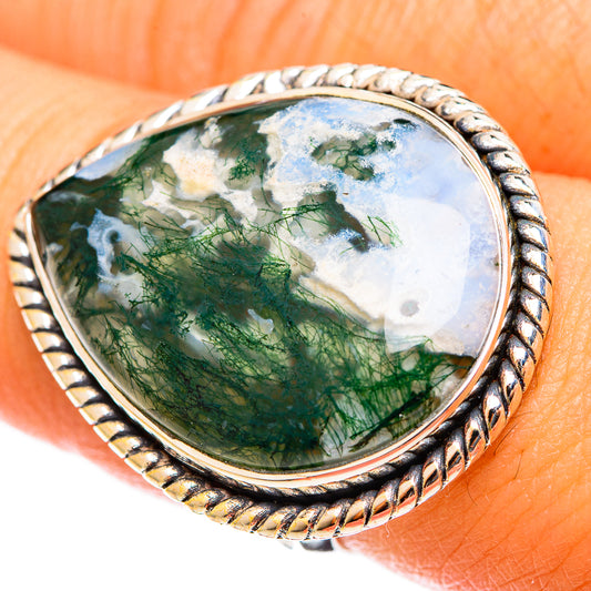 Green Moss Agate Rings handcrafted by Ana Silver Co - RING122176