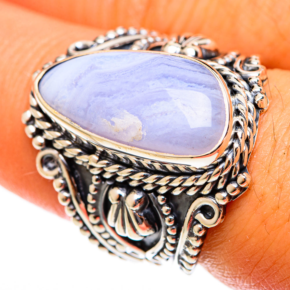 Blue Lace Agate Rings handcrafted by Ana Silver Co - RING122193