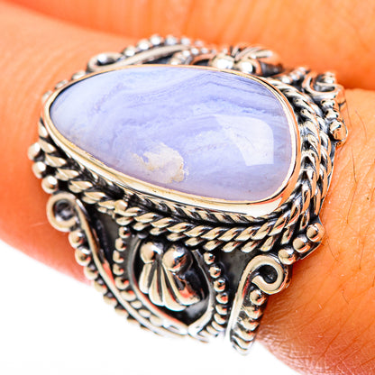 Blue Lace Agate Rings handcrafted by Ana Silver Co - RING122193