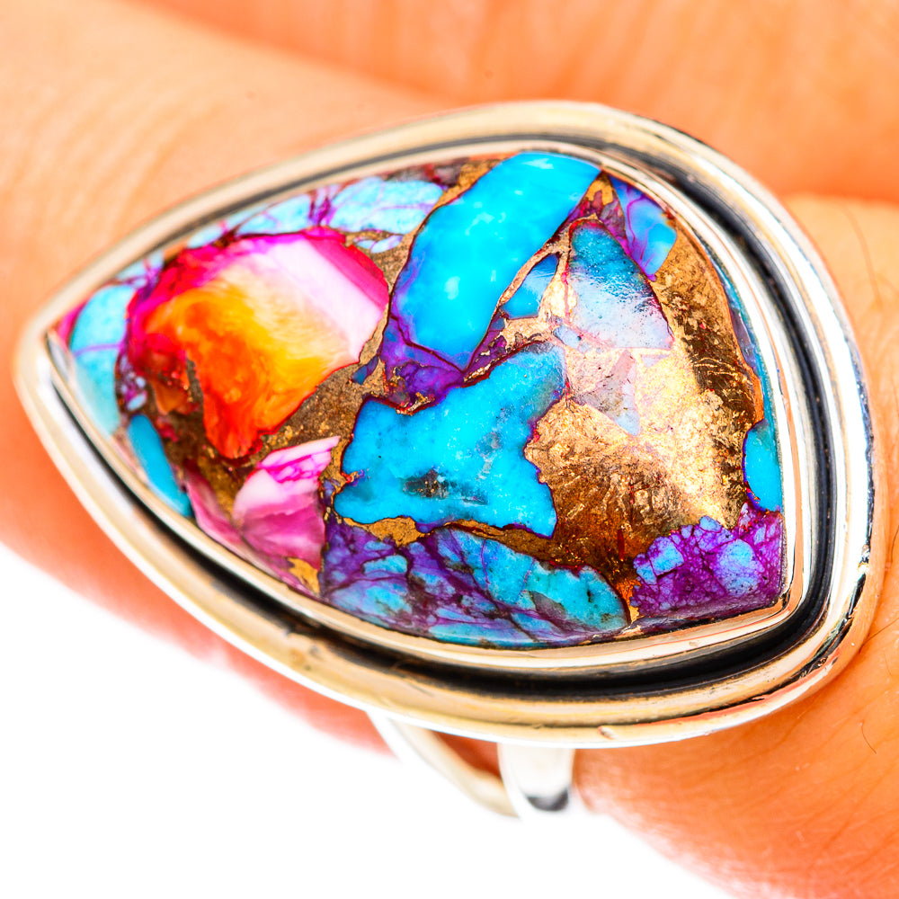 Kingman Pink Dahlia Turquoise Rings handcrafted by Ana Silver Co - RING122196