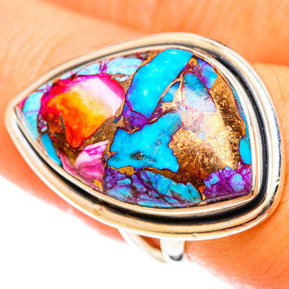 Kingman Pink Dahlia Turquoise Rings handcrafted by Ana Silver Co - RING122196