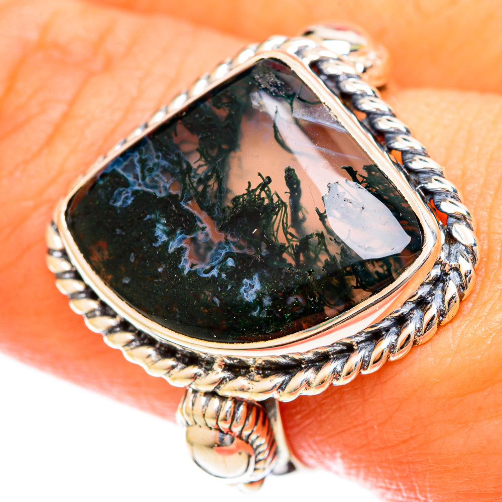 Green Moss Agate Rings handcrafted by Ana Silver Co - RING122267