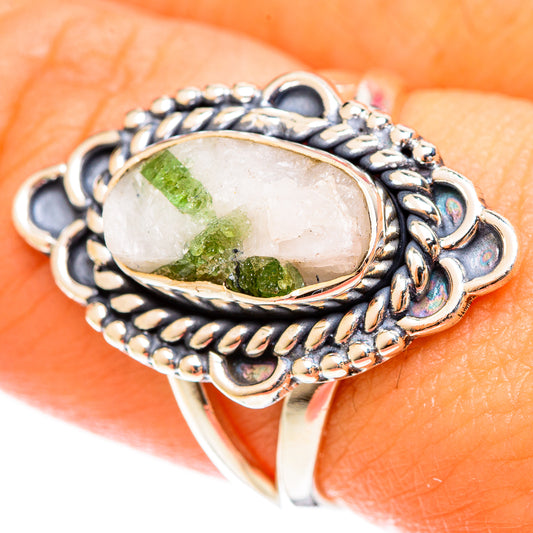 Green Tourmaline In Quartz Rings handcrafted by Ana Silver Co - RING122325