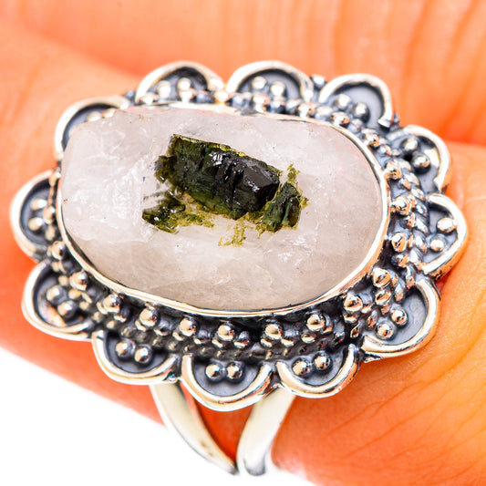 Green Tourmaline In Quartz Rings handcrafted by Ana Silver Co - RING122382
