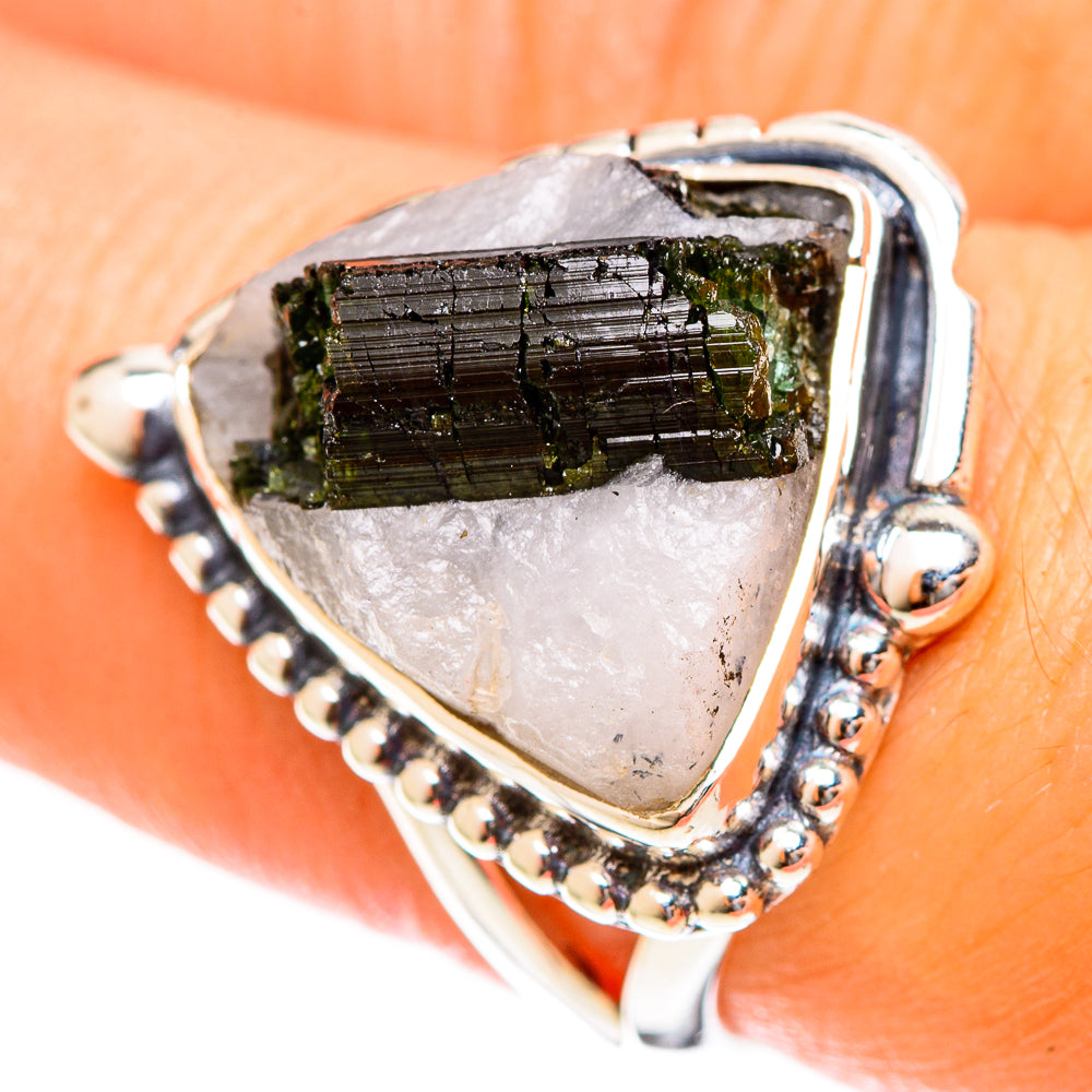 Green Tourmaline In Quartz Rings handcrafted by Ana Silver Co - RING122429