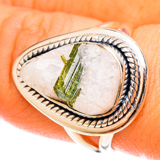 Green Tourmaline In Quartz Rings handcrafted by Ana Silver Co - RING122441
