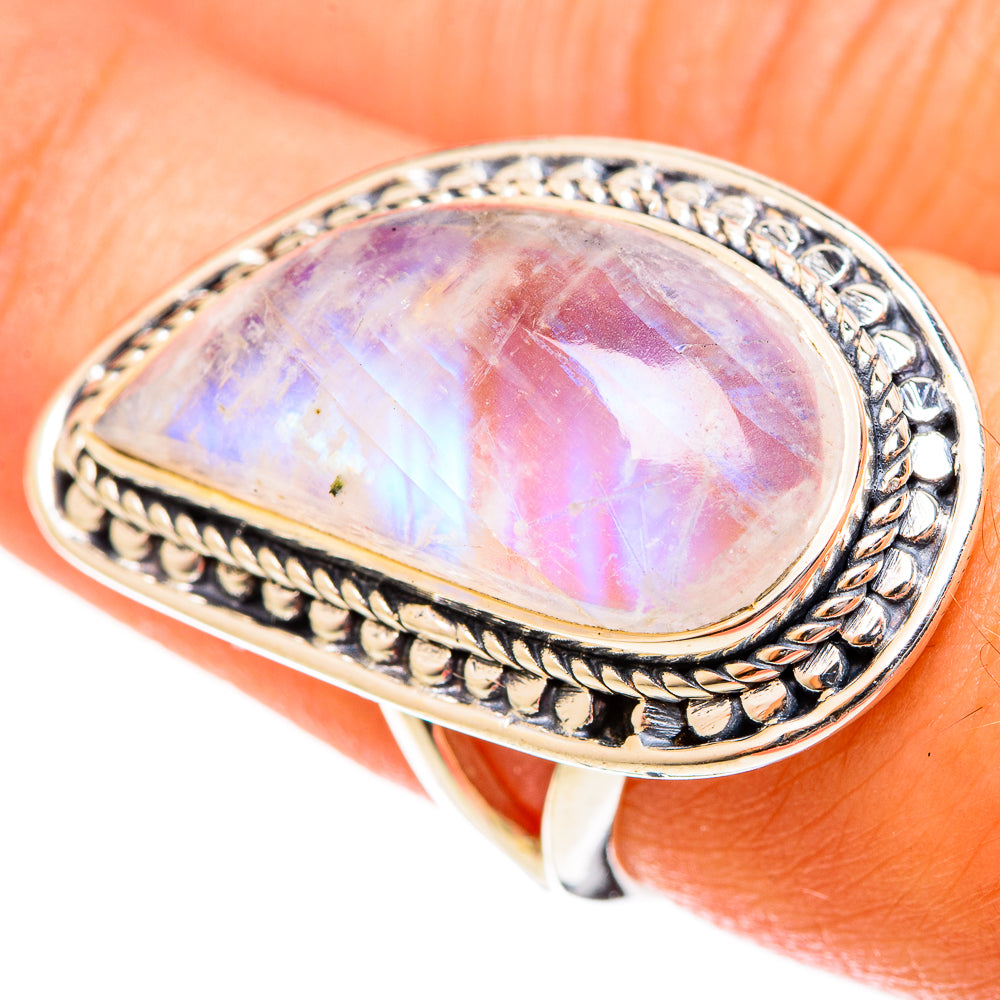 Rainbow Moonstone Rings handcrafted by Ana Silver Co - RING122458