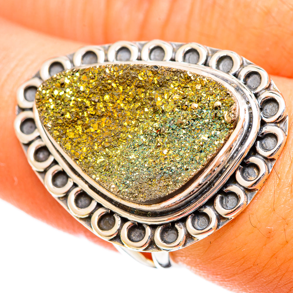 Spectro Pyrite Druzy Rings handcrafted by Ana Silver Co - RING122491