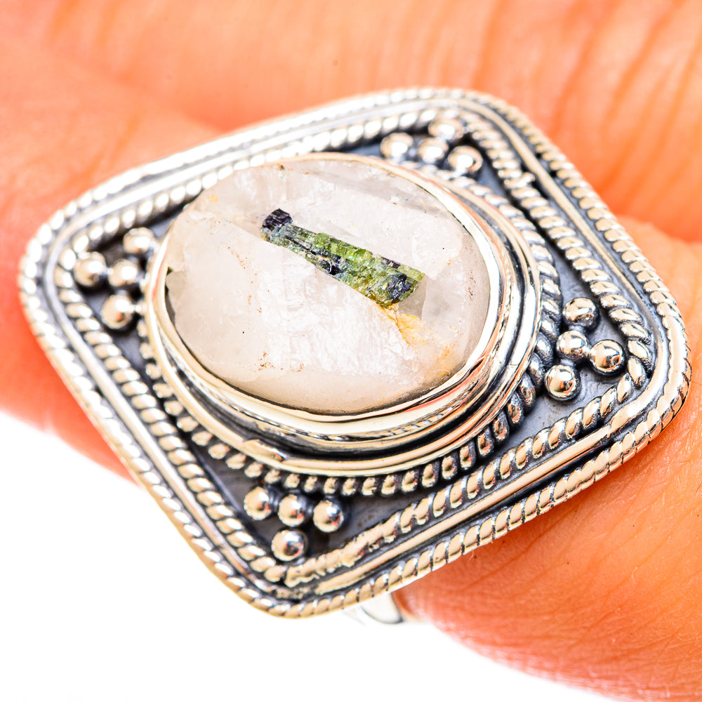 Green Tourmaline In Quartz Rings handcrafted by Ana Silver Co - RING122495
