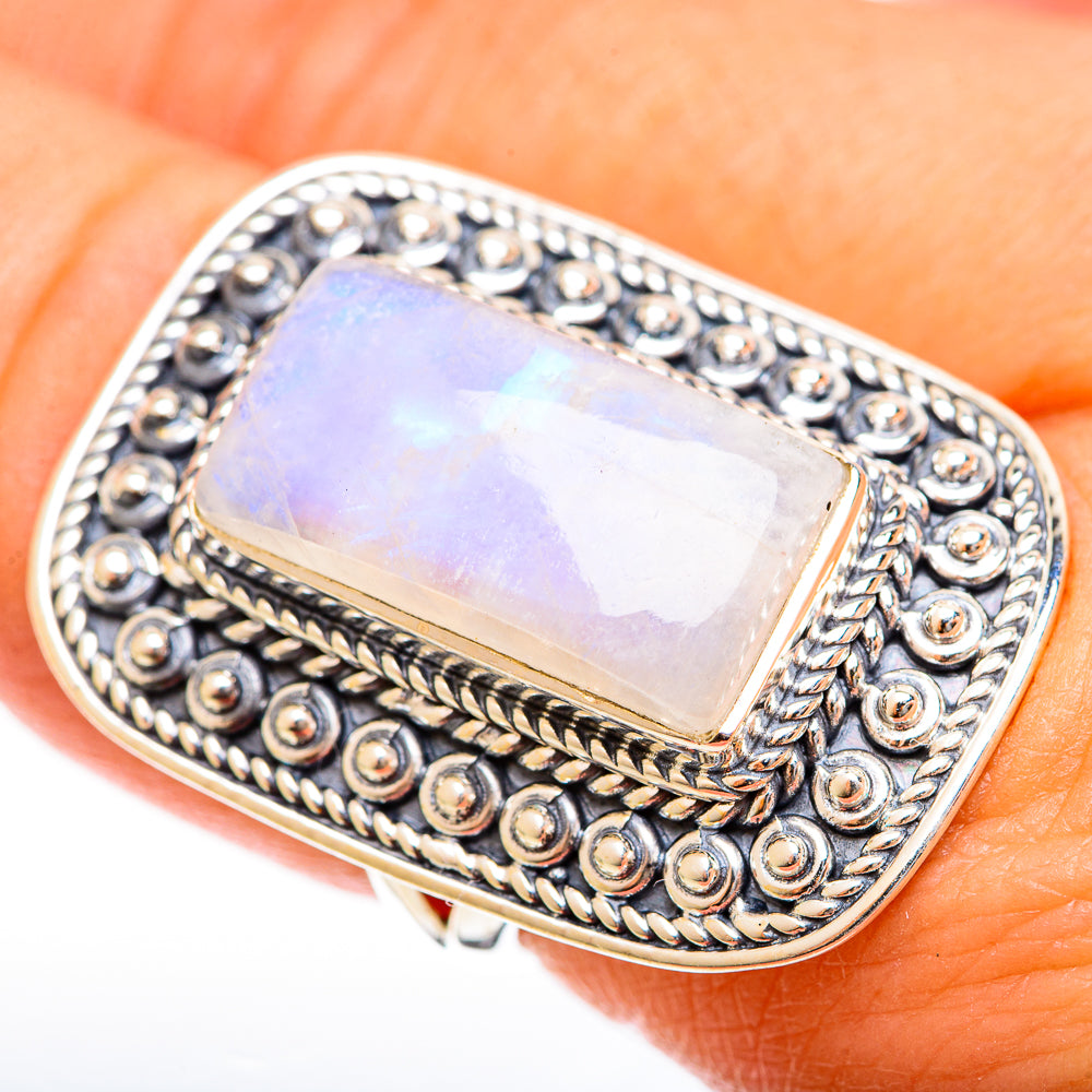 Rainbow Moonstone Rings handcrafted by Ana Silver Co - RING122498