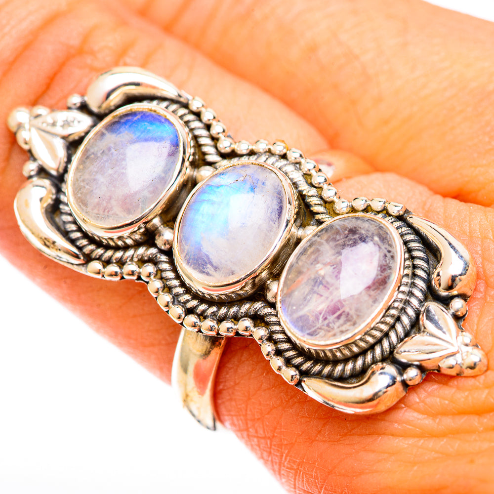 Rainbow Moonstone Rings handcrafted by Ana Silver Co - RING122499