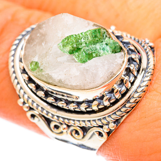 Green Tourmaline In Quartz Rings handcrafted by Ana Silver Co - RING122509