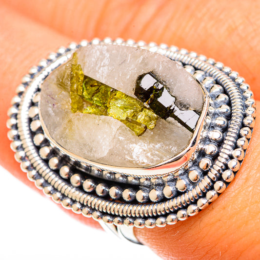 Green Tourmaline In Quartz Rings handcrafted by Ana Silver Co - RING122518