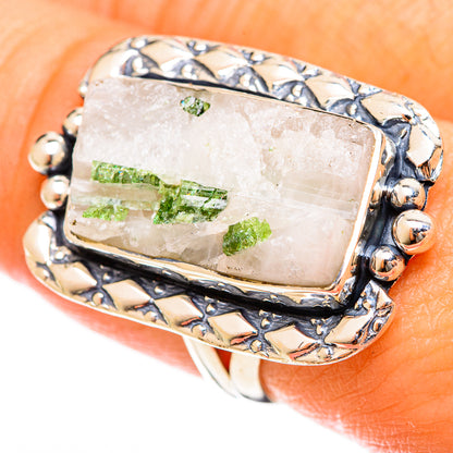 Green Tourmaline In Quartz Rings handcrafted by Ana Silver Co - RING122531