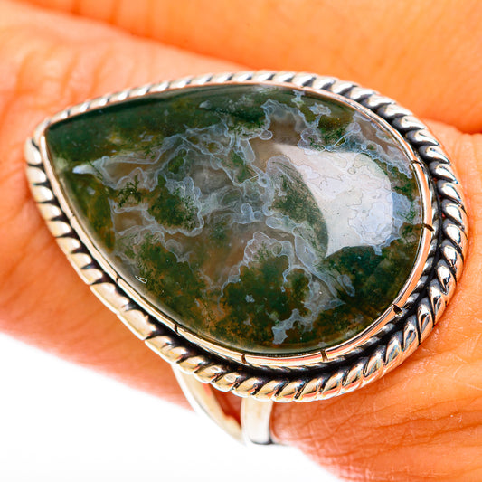 Green Moss Agate Rings handcrafted by Ana Silver Co - RING122537