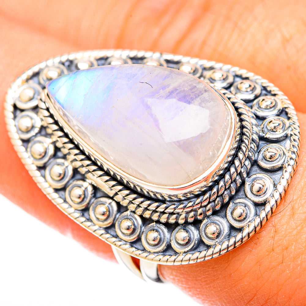 Rainbow Moonstone Rings handcrafted by Ana Silver Co - RING122555