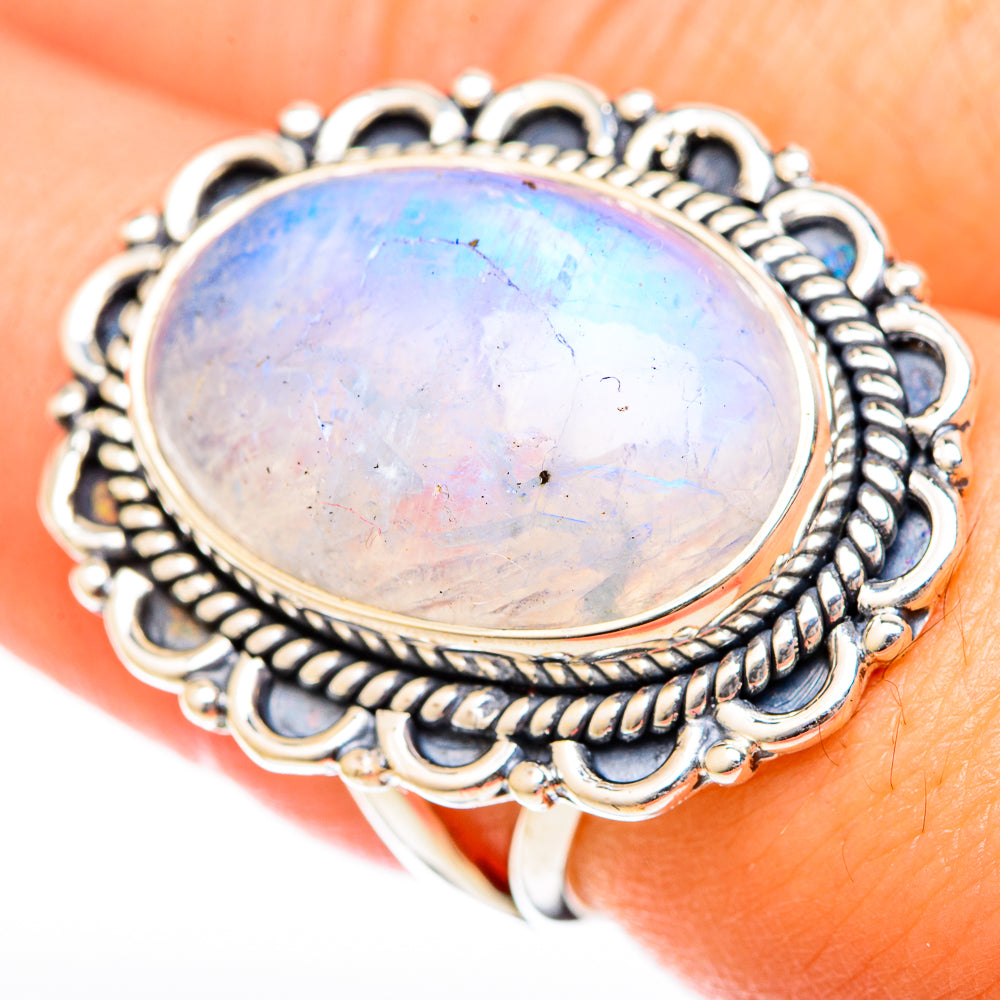 Rainbow Moonstone Rings handcrafted by Ana Silver Co - RING122556