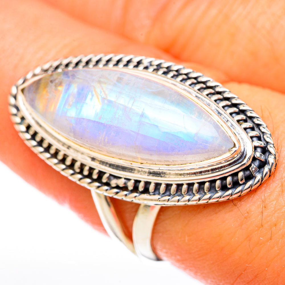 Rainbow Moonstone Rings handcrafted by Ana Silver Co - RING122575