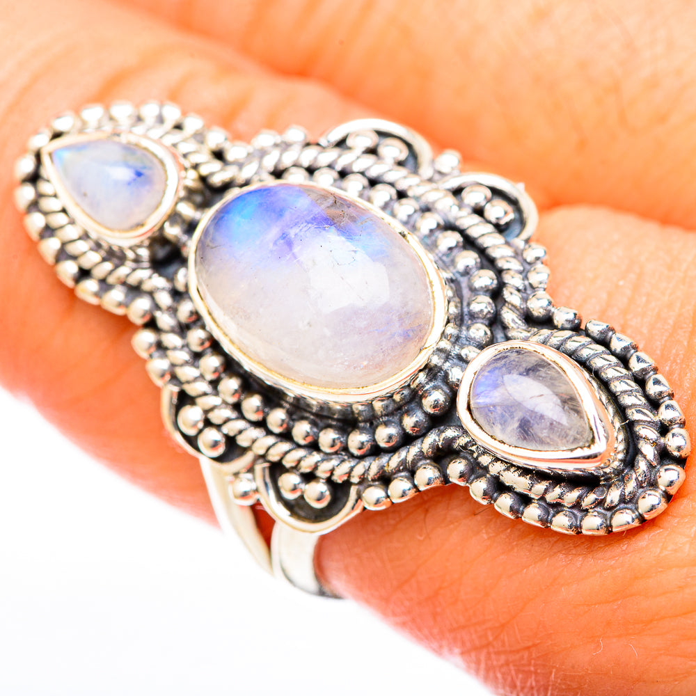 Rainbow Moonstone Rings handcrafted by Ana Silver Co - RING122596