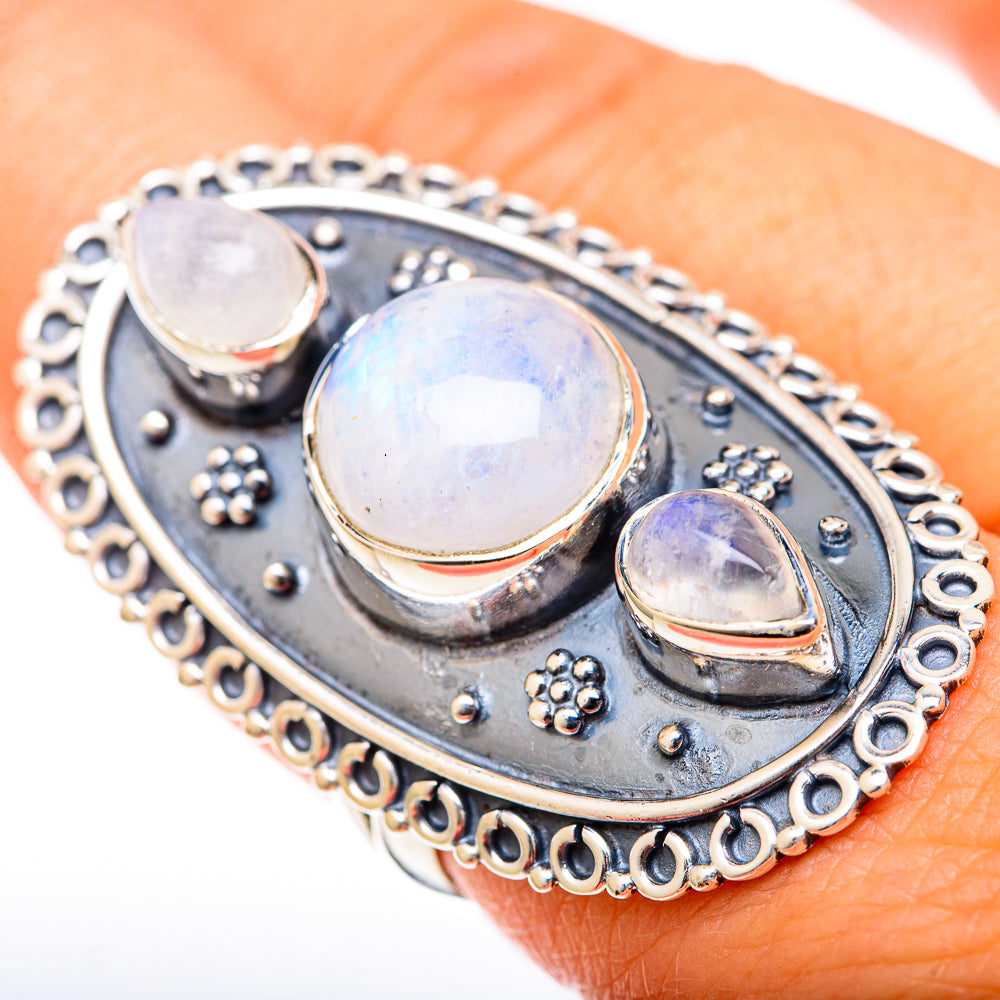 Rainbow Moonstone Rings handcrafted by Ana Silver Co - RING122597