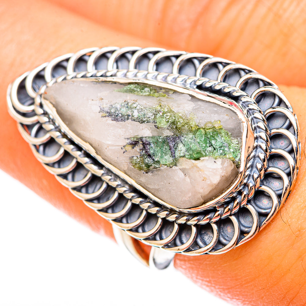 Green Tourmaline In Quartz Rings handcrafted by Ana Silver Co - RING122620