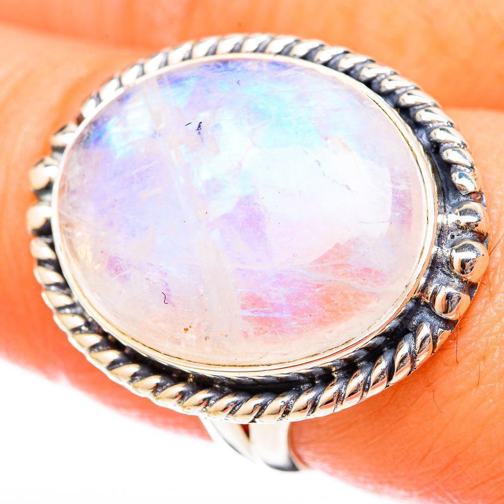 Rainbow Moonstone Rings handcrafted by Ana Silver Co - RING122632