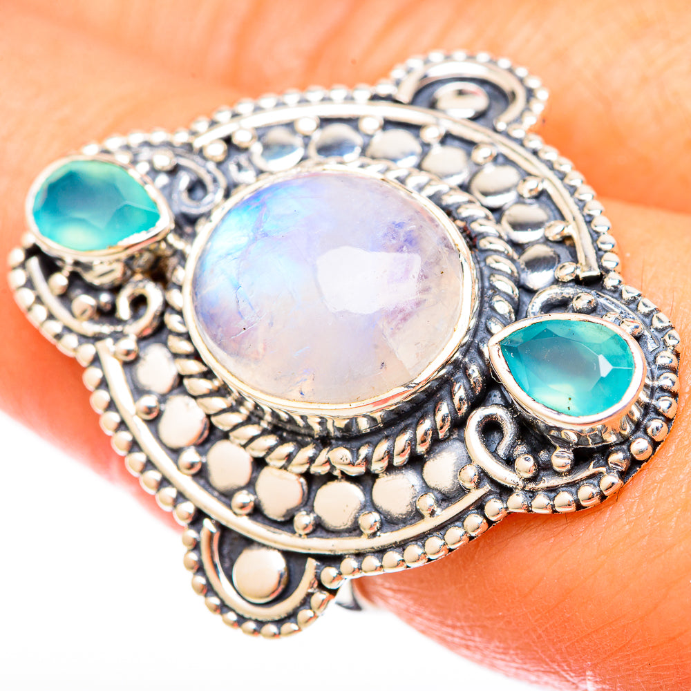 Rainbow Moonstone Rings handcrafted by Ana Silver Co - RING122638