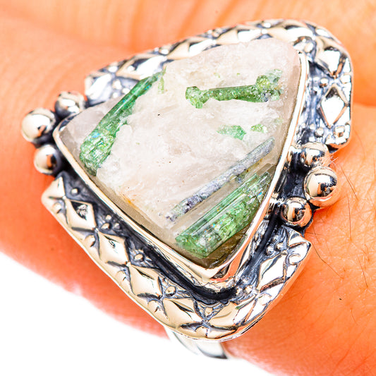 Green Tourmaline In Quartz Rings handcrafted by Ana Silver Co - RING122640