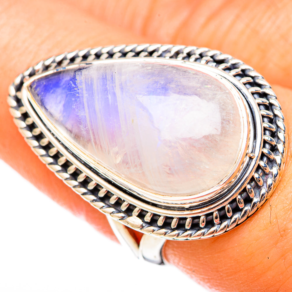 Rainbow Moonstone Rings handcrafted by Ana Silver Co - RING122650