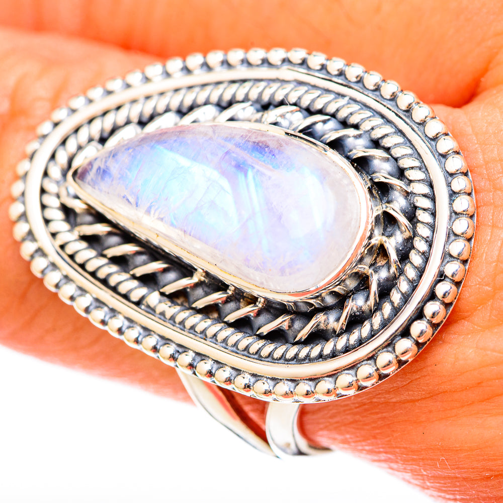 Rainbow Moonstone Rings handcrafted by Ana Silver Co - RING122667