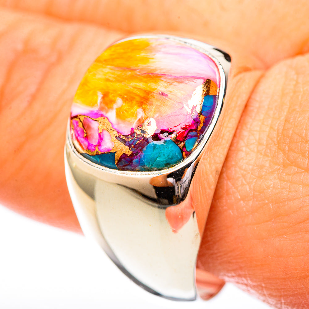 Kingman Pink Dahlia Turquoise Rings handcrafted by Ana Silver Co - RING122742