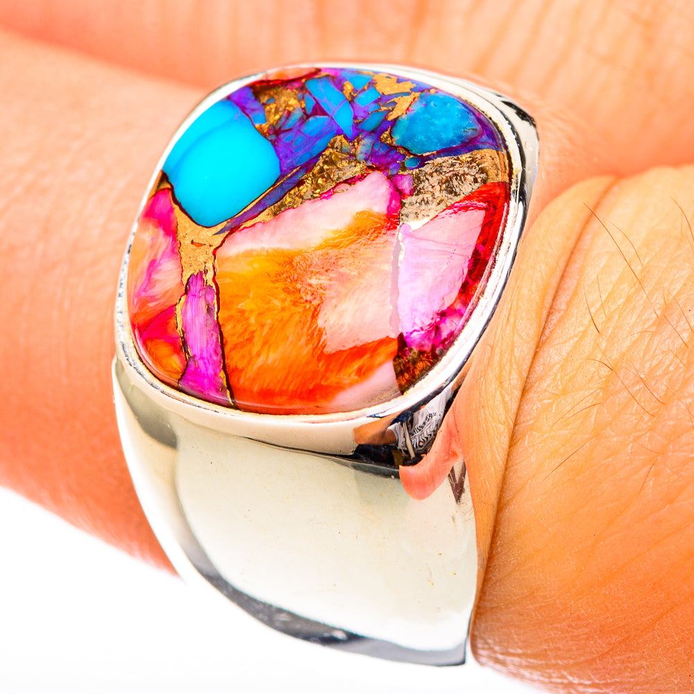 Kingman Pink Dahlia Turquoise Rings handcrafted by Ana Silver Co - RING122799