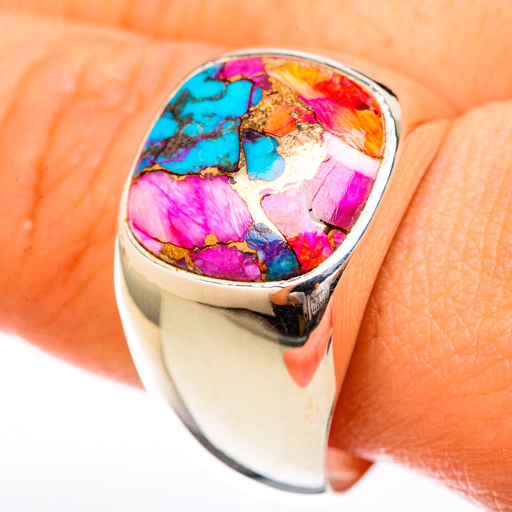 Kingman Pink Dahlia Turquoise Rings handcrafted by Ana Silver Co - RING122823