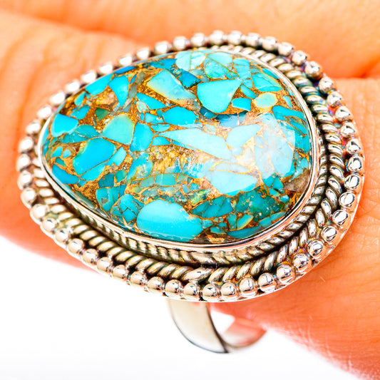 Blue Copper Composite Turquoise Rings handcrafted by Ana Silver Co - RING122842