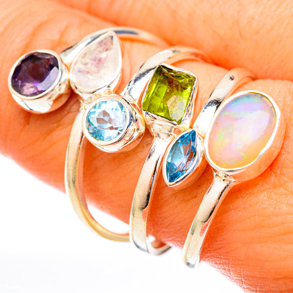 Sterling silver multistone ring with oval opal and blue, green, purple gemstones