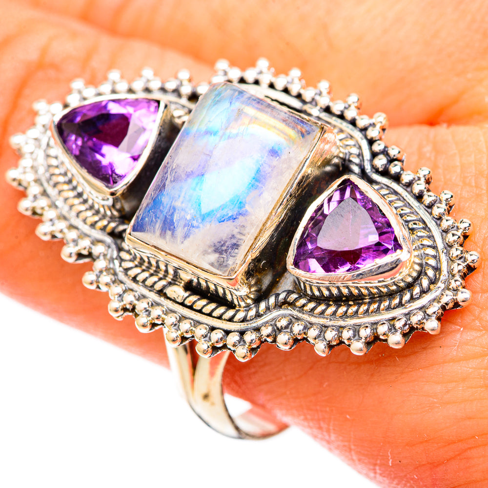 Rainbow Moonstone Rings handcrafted by Ana Silver Co - RING122926