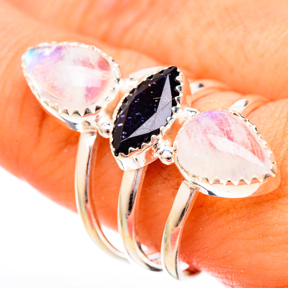 Rainbow Moonstone Rings handcrafted by Ana Silver Co - RING122929