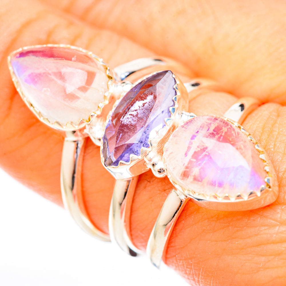 Rainbow Moonstone Rings handcrafted by Ana Silver Co - RING122960