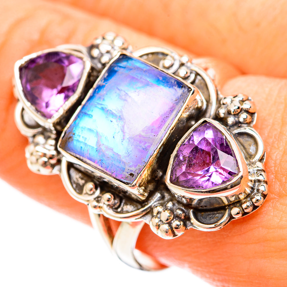 Rainbow Moonstone Rings handcrafted by Ana Silver Co - RING123047