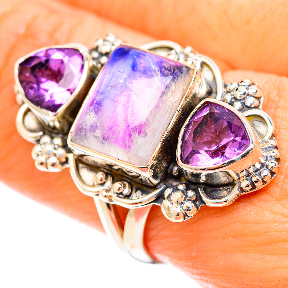 Rainbow Moonstone Rings handcrafted by Ana Silver Co - RING123065