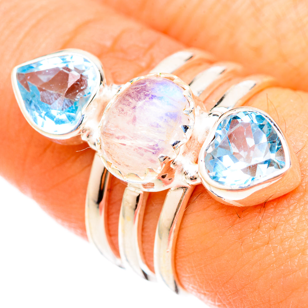 Rainbow Moonstone Rings handcrafted by Ana Silver Co - RING123076