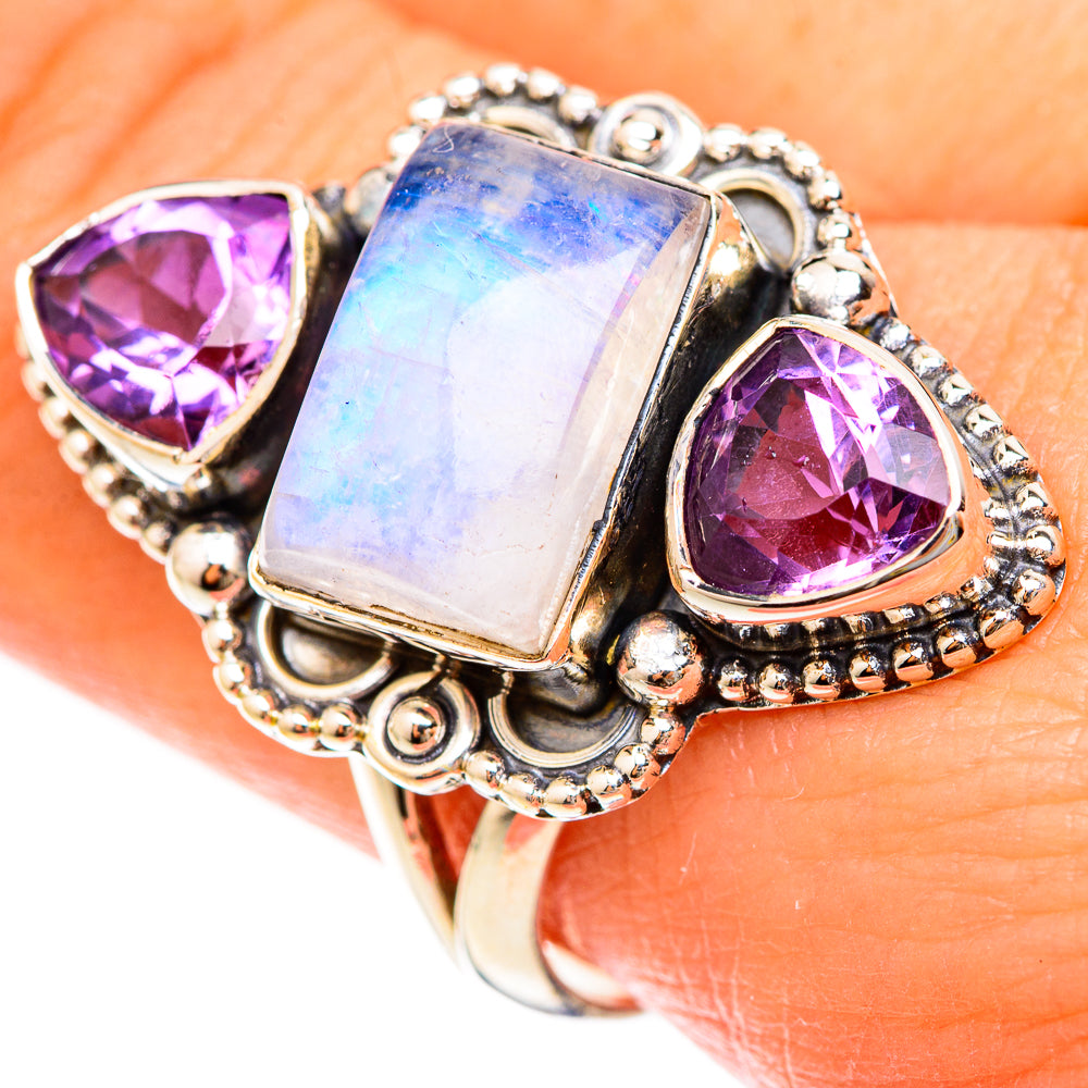 Rainbow Moonstone Rings handcrafted by Ana Silver Co - RING123082