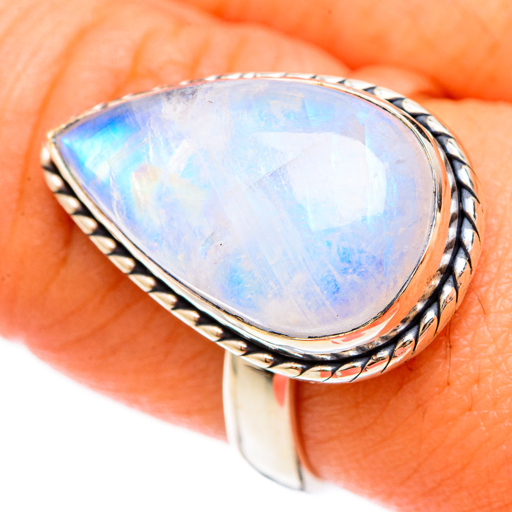 Rainbow Moonstone Rings handcrafted by Ana Silver Co - RING123095