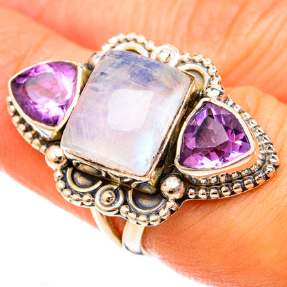 Rainbow Moonstone Rings handcrafted by Ana Silver Co - RING123115
