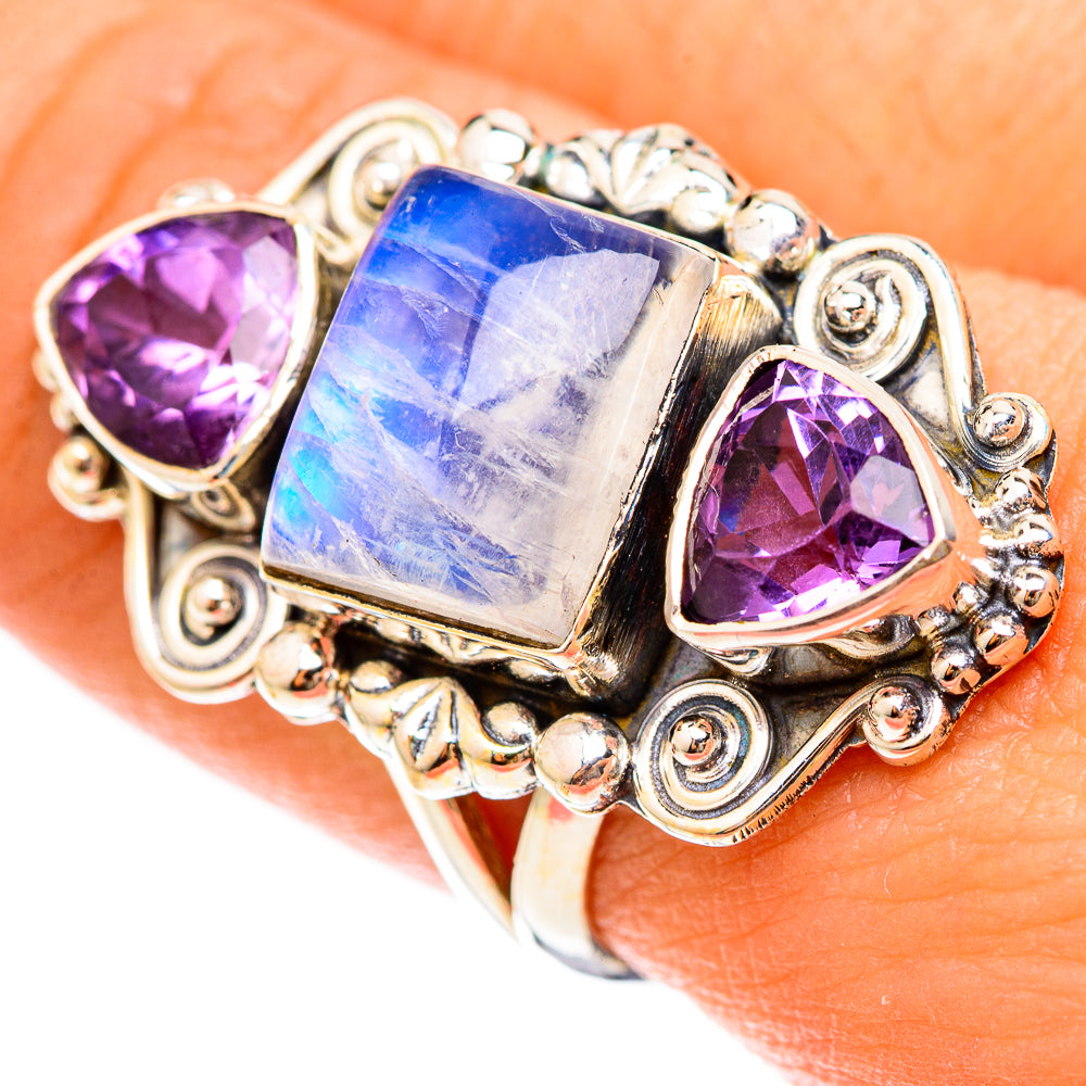 Rainbow Moonstone Rings handcrafted by Ana Silver Co - RING123130